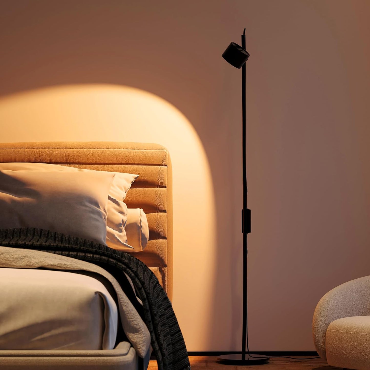Aisilan LED Floor Lamp, 12W Dimmable Modern Floor Lamps, Adjustable Lamp Head Standing Reading Light for Living Room Bedroom Study Room Indoor,Black, 3000K, CRI 97