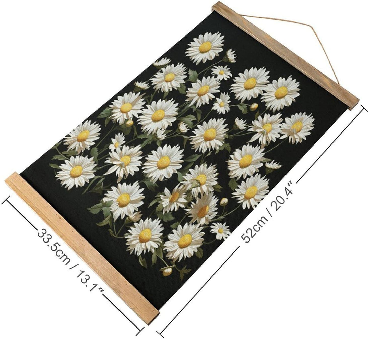 Vintage Daisy Poster with Wooden Frame Personalized Linen Hanging Scroll Painting Rustic Wall Hanging Illustrative Modern Artwork Decor for Home Living Room Bedroom Office