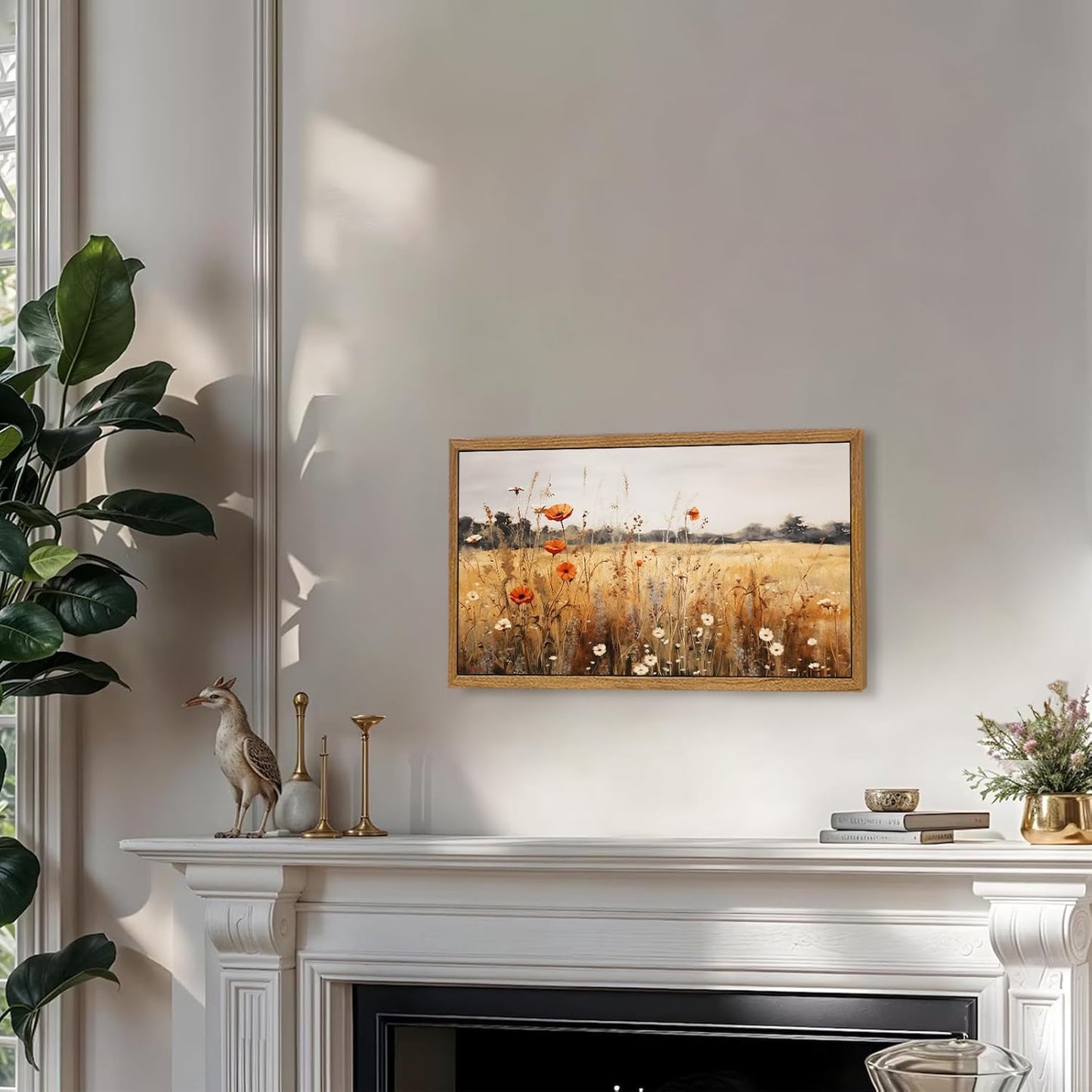Aroutde Framed Fall Wildflowers Canvas Wall Art Vintage Autumn Flowers Wall Decor Nature Scenery Canvas Prints Landscape Artwork for Gallery Office Living Room Bedroom 18''x10''