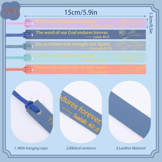 12Pcs Bible Bookmark, Christian Bookmarks for Women Leather Religious Mother's Day Gifts for Women Mom Kids Book Lovers Readers Students (Pastel)