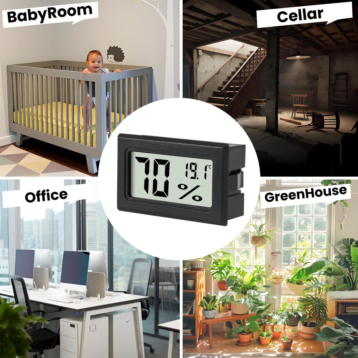 Indoor Digital Display Thermometer Hygrometer Temperature Meter Humidity Monitor with Clear Accurate Reading Temperature Humidity Gauge for Bedroom Garage Warehouse Home Office Car Greenhouse 2pcs