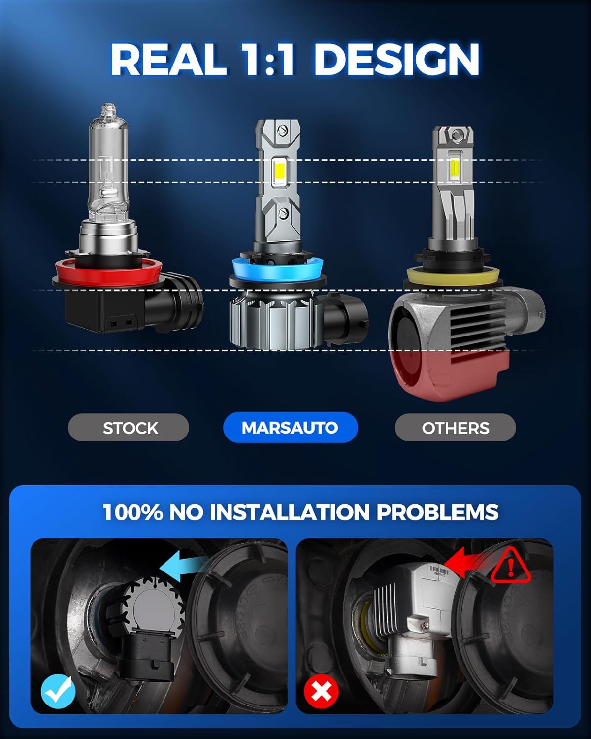 Marsauto M1S 9005/HB3 H11/H9/H8 Bulbs Combo, 900% 80000LM Brighter 9005 H11 Lights, 6000K Cool White HB3 H8 Bulbs fog, 3-Mins Plug and Play, IP68, Pack of 4