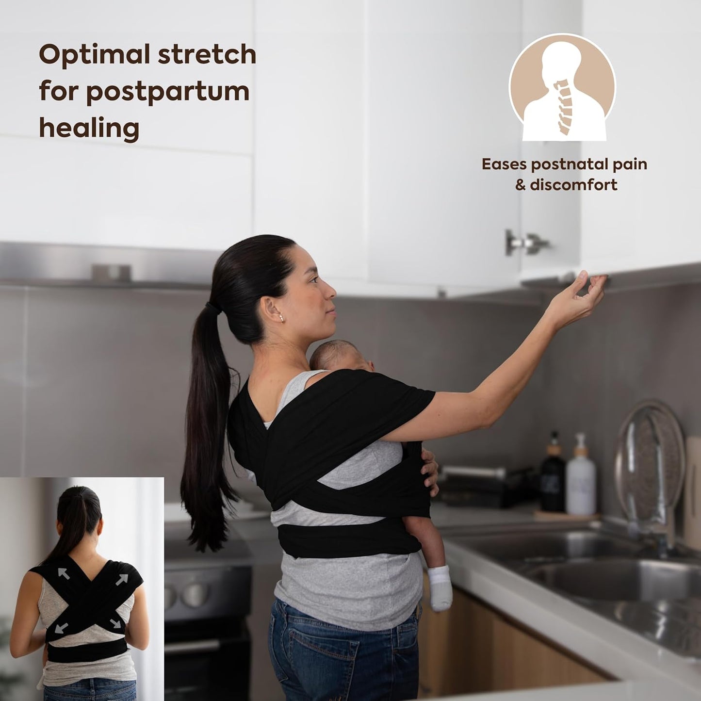 ELDOMA Black Baby Wrap Carrier - Lightweight, Breathable Baby Sling, Hands Free Baby Carrier Sling, Baby Carriers from Newborn to Toddler, (7-35 lbs / 3-15kg)