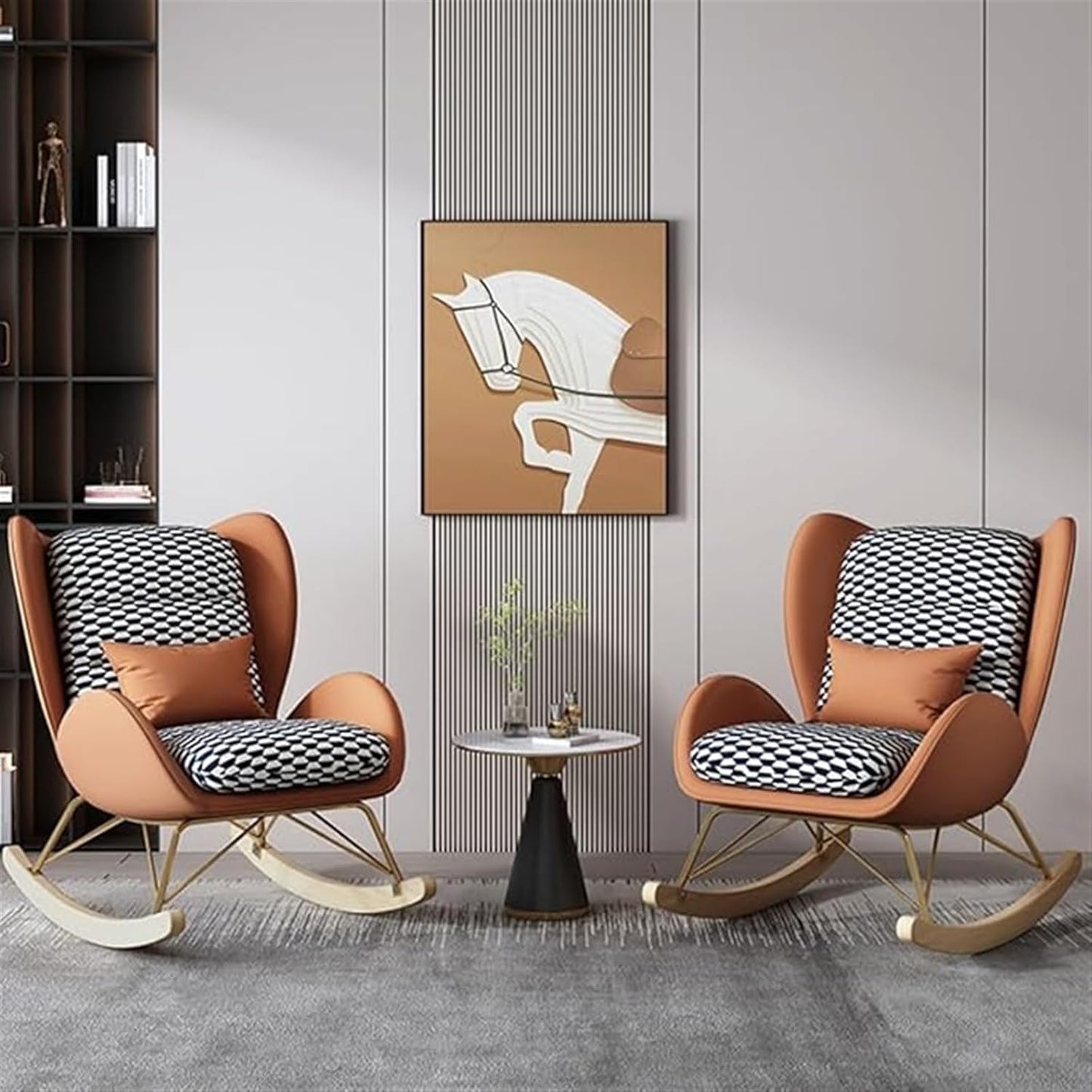 LSLYTQ Indoor Glider Rocker Chair - Comfortable Recliner Sofa Chair for Living Room - Upholstered Accent Rocking Chairs with Solid Wood Furniture
