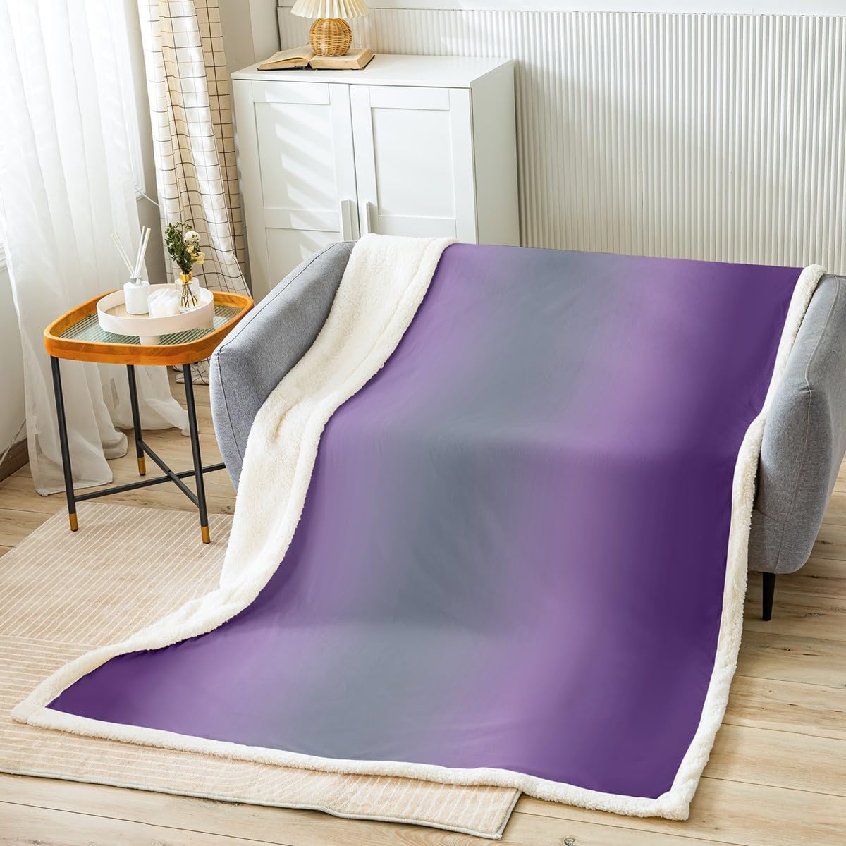 Erosebridal Purple and Grey Blanket for Girls Boys Kids,Rainbow Ombre Throw Blanket Aesthetic Bed Sofa Couch Decor for Women Men,Gradient Colorful Fleece Blanket Abstract Fuzzy Blanket 50"x60"