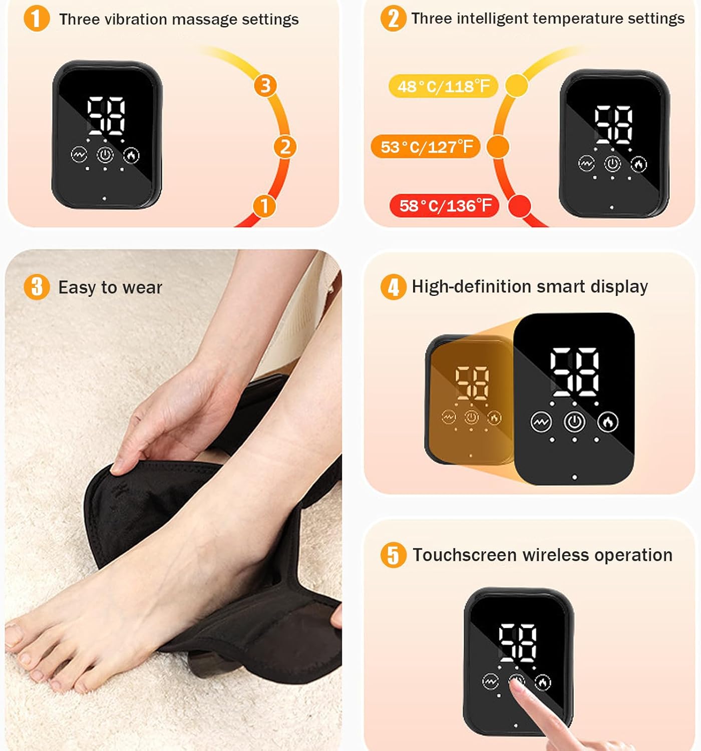 2Pcs Ankle Massager for Pain Relief, Ankle Heating Pads with Massage - 3 Levels Heat & Vibration Adjustable, Auto Shut-Off, Cord-Free Use for Daily Used