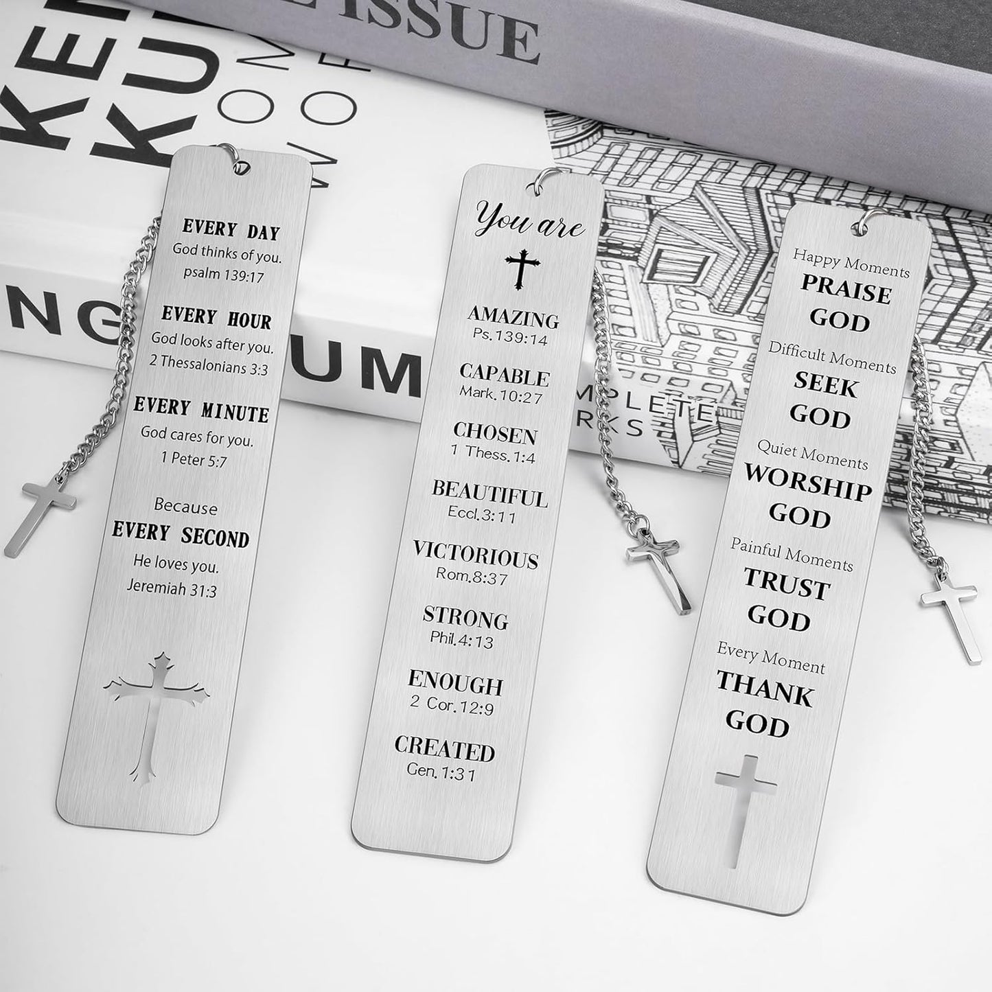 COCHIE 3PCS Metal Bookmark Bulk Christian Gifts, First Communion Gifts for Women Men Girls Boys, Bible Bookmarks with Cross Tassel, Religious Bookmark Faith Gifts Easter Basket Fillers (Cross)