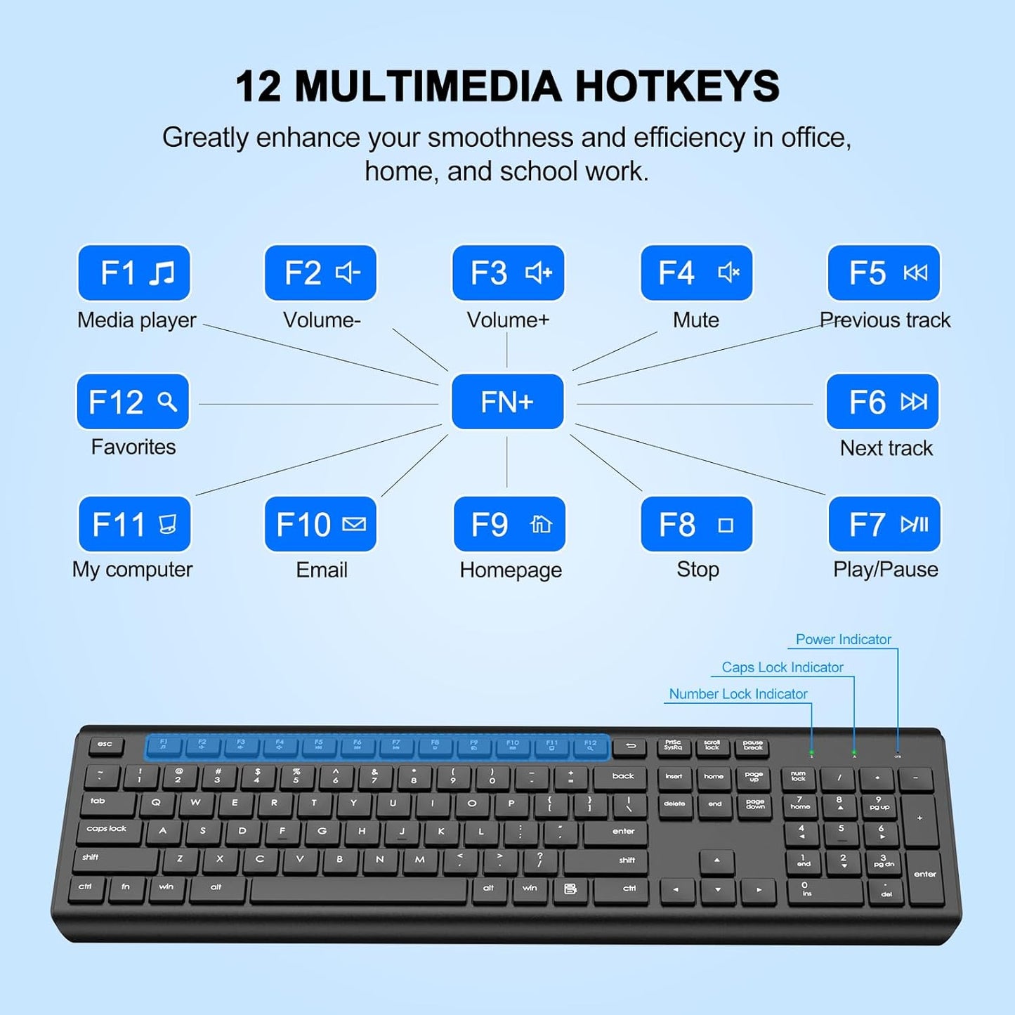 Wireless Keyboard and Mouse Combo, Full Size Silent Ergonomic Keyboard and Mouse, Long Battery Life, Optical Mouse, 2.4G Lag-Free Cordless Mice Keyboard for Computer, Mac, Laptop, PC, Windows