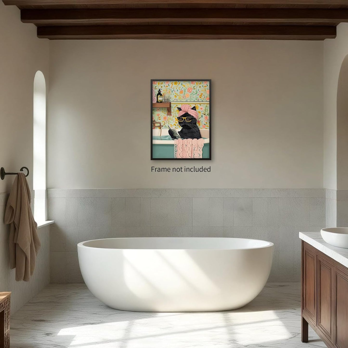 OMANI Funny Black Cat Bathroom Wall Art Cute Animal Reading Poster Trendy Preppy Aesthetic Canvas Prints for Living Room Bedroom Toilet Kids Room Wall Decor 12x16 inch Unframed