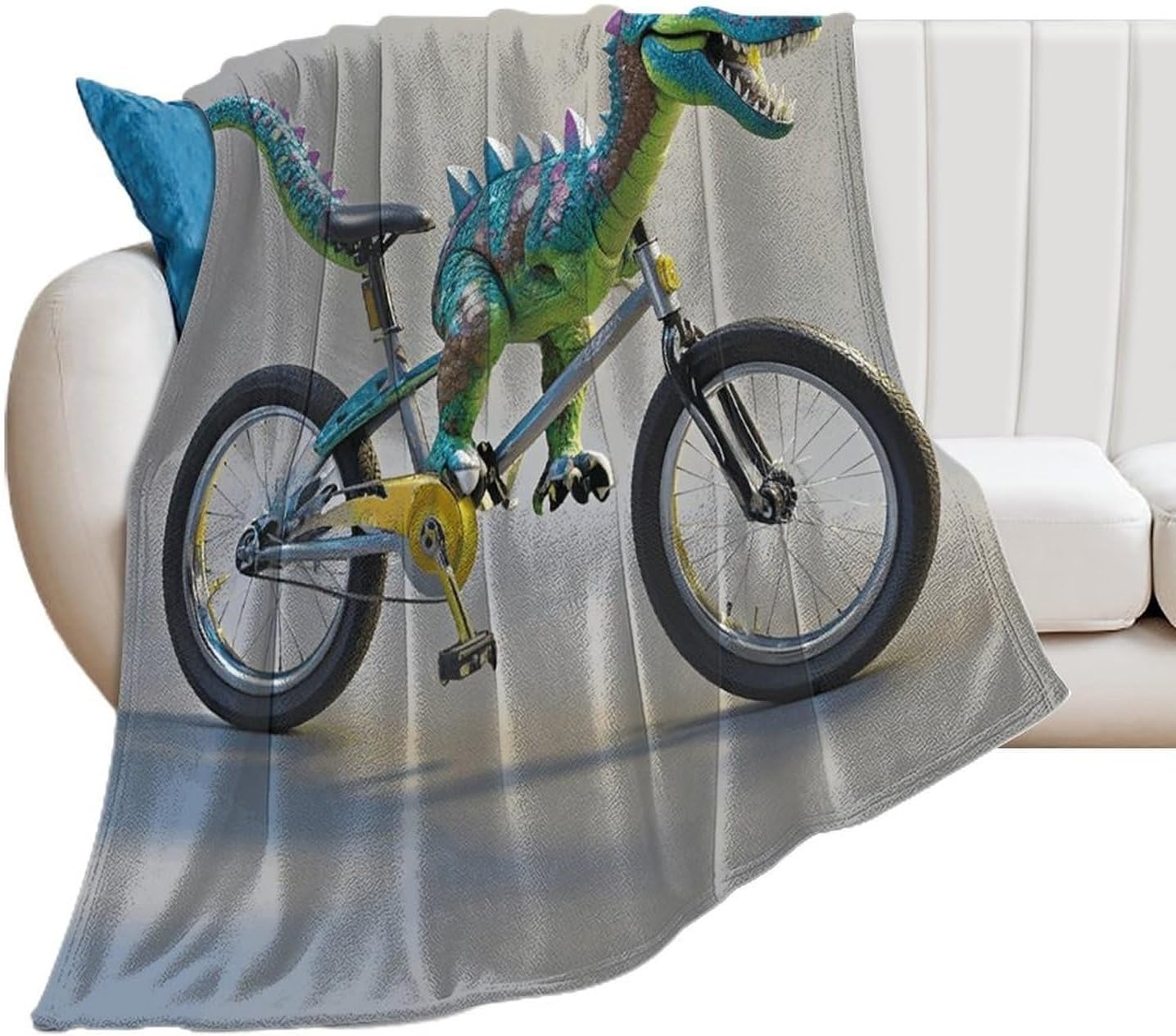 Dinosaur Bicycle Blanket Super Soft Lightweight Throw Blanket Cute Cozy Warm Bed Blanket Decorative Fuzzy Blanket All-Season Home Decor Gift for Sofa Couch Living Room 50"*60"（130 * 150cm）