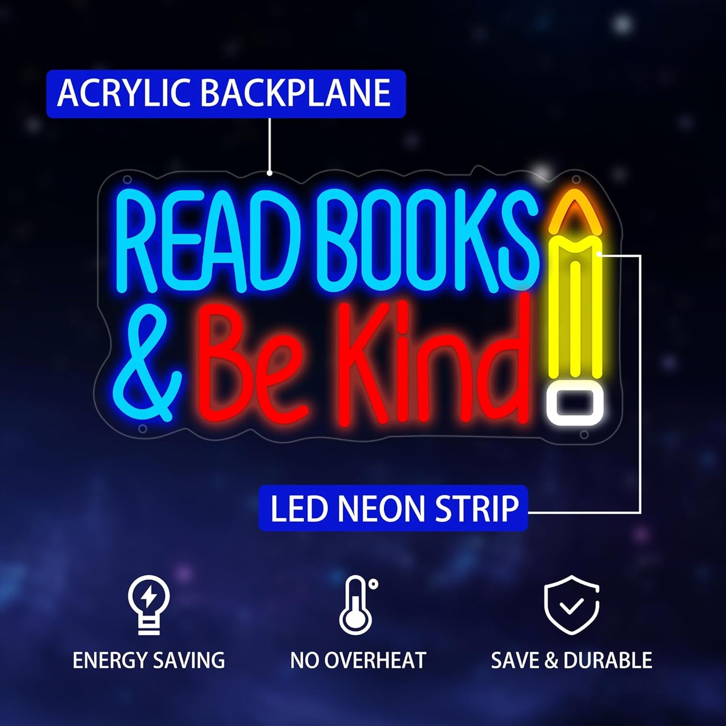 Read Books Be Kind Neon Sign for Wall Decor, USB Powered Read Books Be Kind Led Sign, Reusable Read Books Be Kind Light Up Sign for Boys and Girls, Light Up Sign for Bedroom and Livingroom