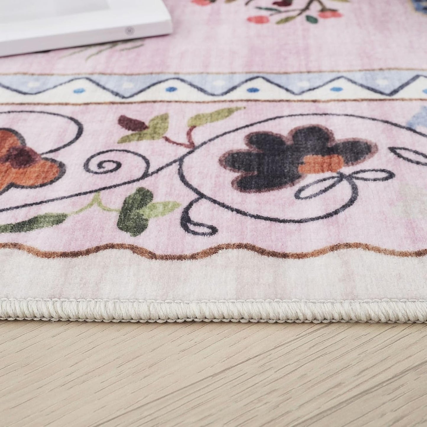 Rugcomf Bedroom Rug 3x5 Rug Washable Area Rug Non Slip Low Pile Boho Floral Animal Cat Small Carpet for Bedroom Bedside Kitchen Entryway Kids Room Office College Dorm Essentials for Girls, Pink