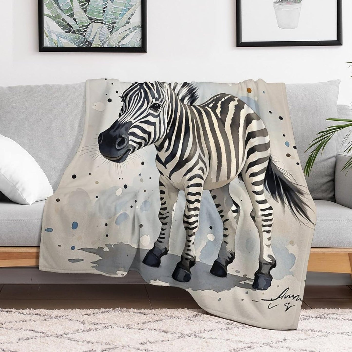 Cute Zebra Watercolor Blanket Super Soft Lightweight Throw Blanket Cute Cozy Warm Bed Blanket Decorative Fuzzy Blanket All-Season Home Decor Gift for Sofa Couch Living Room 60"*80"（150 * 200cm）