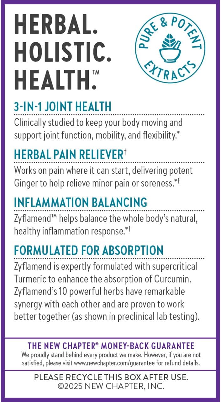 New Chapter Zyflamend™ Joint Supplement & Herbal Pain Relief – 10-in-1 Superfood Blend with Turmeric, Ginger & Green Tea - for Healthy Inflammation Response, Mobility & Flexibility, 60 Capsules