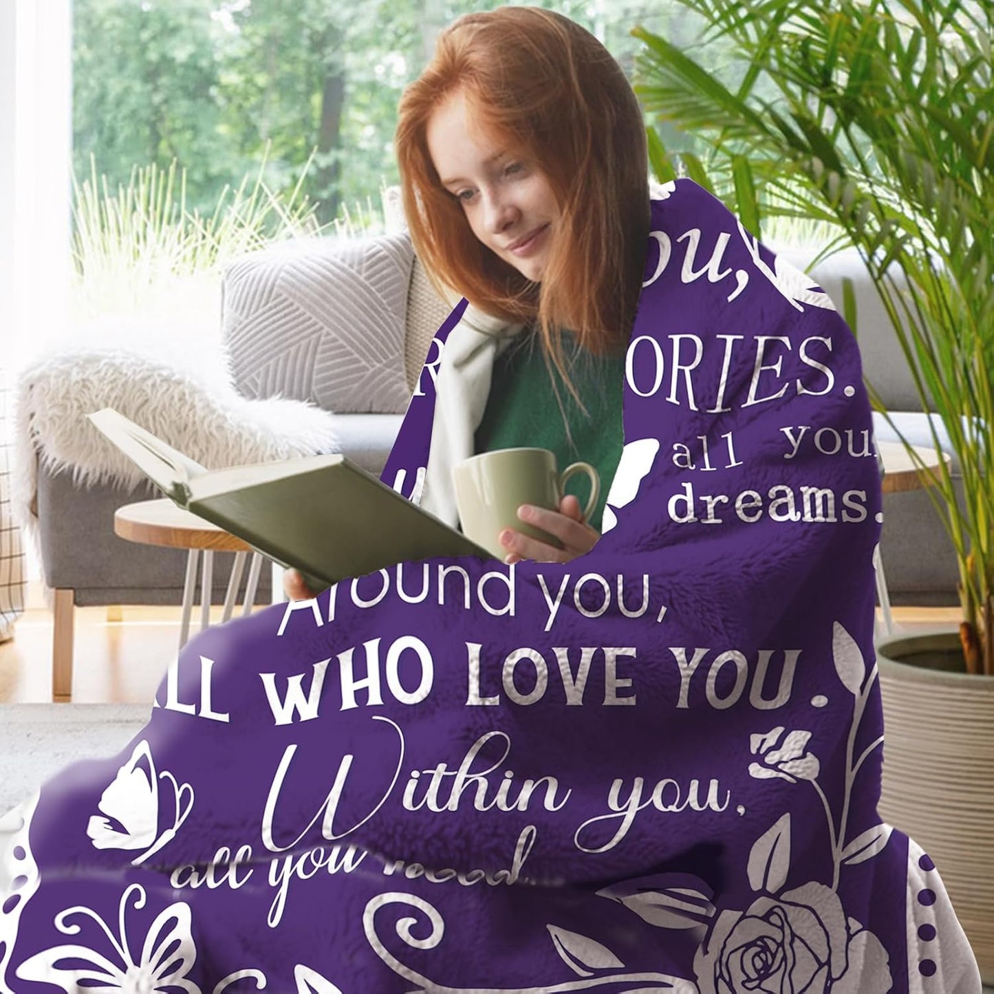 Happy Birthday Gifts for Women Men Flannel Throw Blanket, Friendship Birth Day Ideas, Bday Present for Wife Mom Sister Grandma, Soft Purple Blankets for Bedding Sofa 50" x 60"