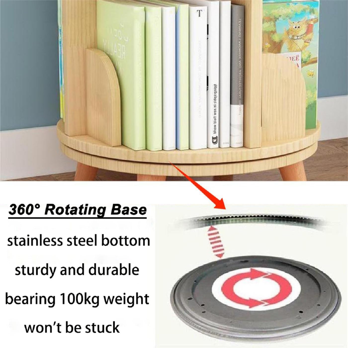 Gdrasuya10 3 Tier Rotating Bookshelf with Legs, Revolving Bookcase Floor Standing Book Shelf 360 Display Bookcase Round Bookshelf Corner Book Shelf Easy Assemble for Bedroom