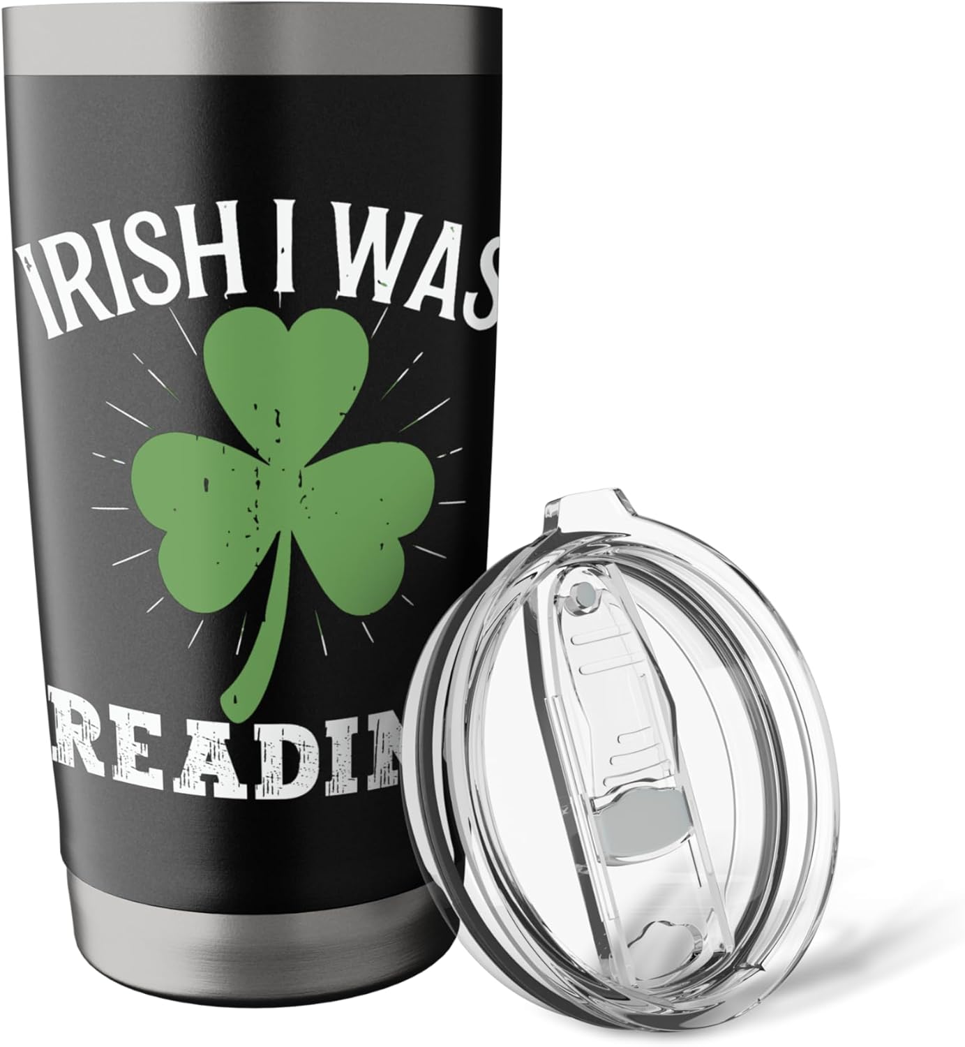 Irish I Was Reading Lucky St Patricks Day Shamrock Clover Stainless Steel Insulated Tumbler