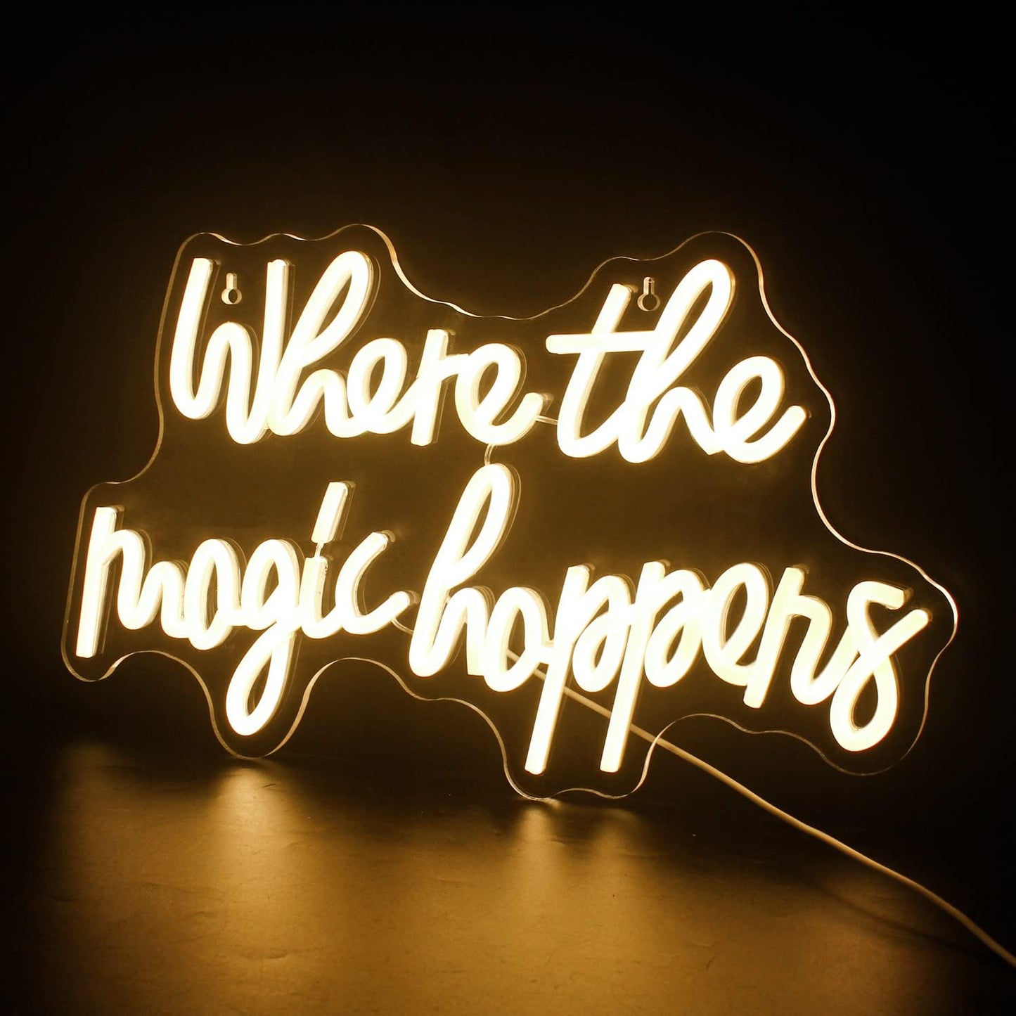 Where The Magic Happens Neon Sign Led Warm White Word Light Up Signs for Wall Decor Usb Powered Letter Neon Light Signs Indoor Light for Bedroom Salon Decor Wedding Birthday Party Bar