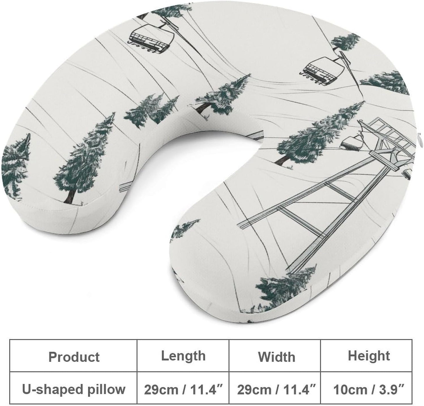 Ski Lift with Fir Tree Neck Pillow Memory Foam U Shaped Pillows Portable Pillows for Shoulder Travel Head Support Pillow with Concealed Zipper for Airplane Car Home Office