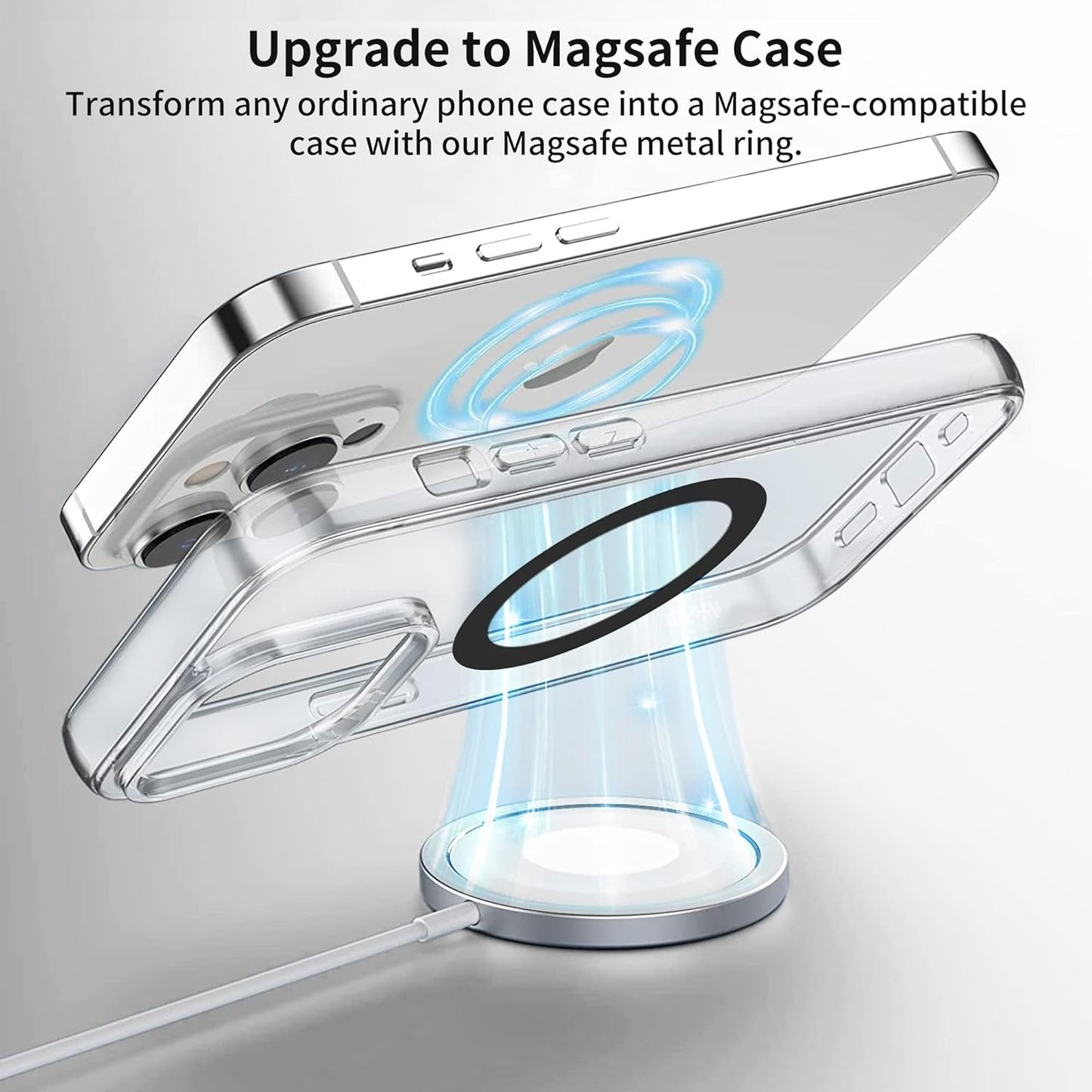 Universal Metal Rings Compatible with Magsafe Sticker,Magnetic Ring for Phone Cases & Wireless Charging, 6 Pack (2 Black,2 White & 2 Silver)