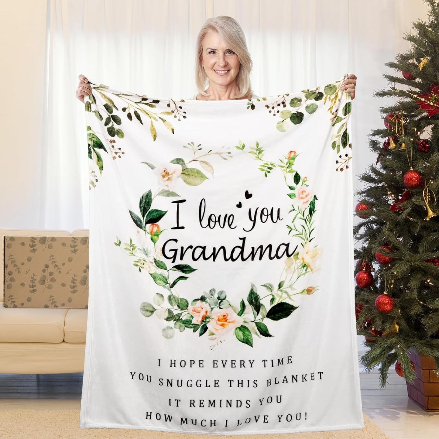 BESTSWEETIE Grandma Blanket I Love You Blanket for Grandma Soft Grandma Throw Blanket 60" x 50", White