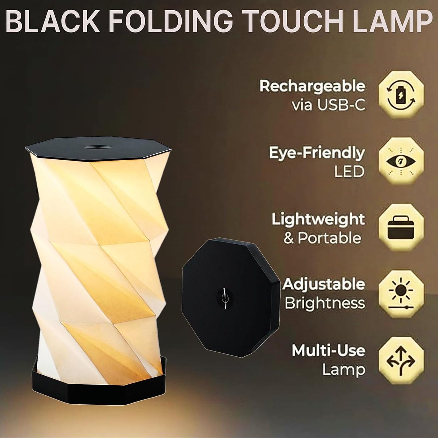 Travel Gifts Portable Foldable Cordless lamp，Dimmable Touch Control Foldable Paper Art Lamp，Gift lamp for Travel, bedrooms, Study Rooms, and Camping Rechargeable Light