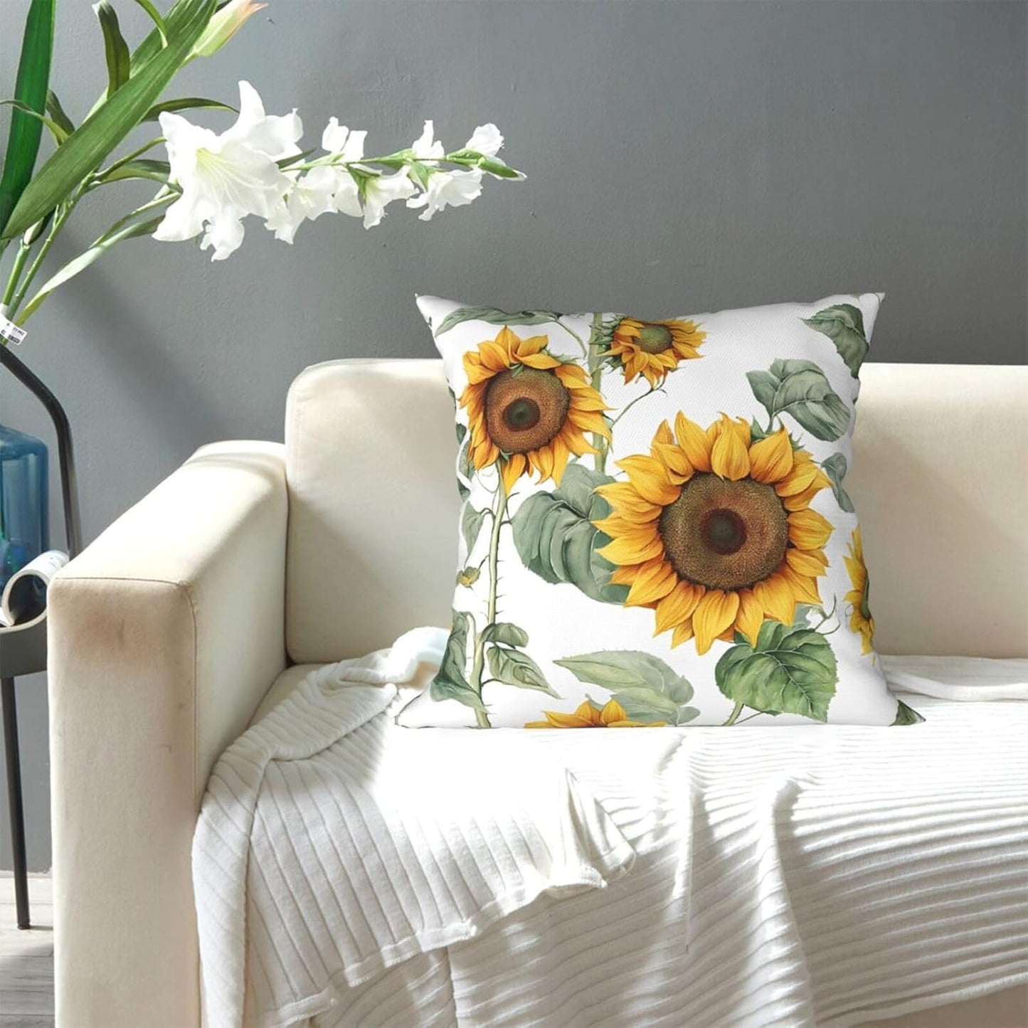 All-Season Square Pillow Covers 18"X18", Sunflower, Decorative Throw Pillow Covers for Sofa Bed Couch, Hidden Zipper Cushion Cover, Square Lumbar & Accent Pillowcases for Home Decor