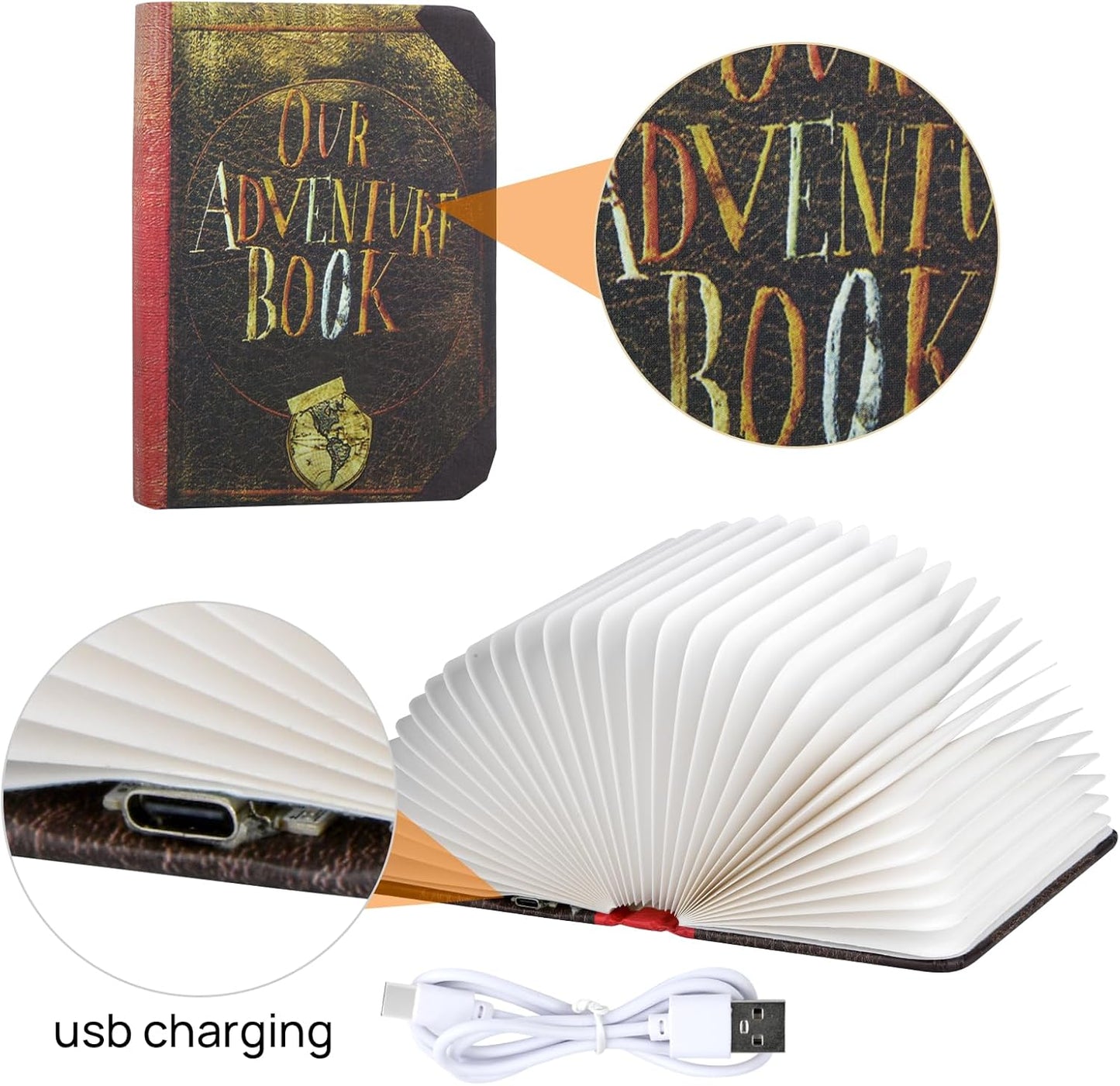 Mini Adventure Book Night Light,3D Folding Lamp&Three Different Lighting Options White/Yellow/Breathing Gradient Colors LED Book Lamp for Home Decor Birthday Gift,Inspired by'Up'Great Birthday Gift