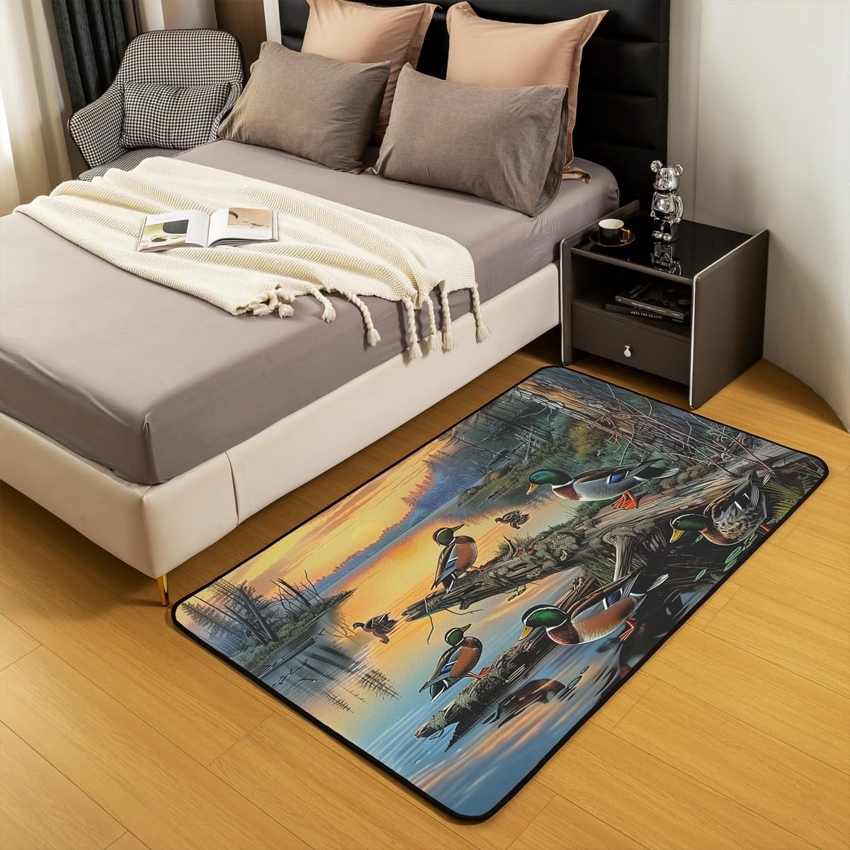 Erosebridal Sunset Mallard Duck Area Rug 4'11" x 3'3" Wildlife Moss Nature Living Room Rugs Dead Wood River Decorative Carpet Hunting Blue Yellow Indoor Floor Mat
