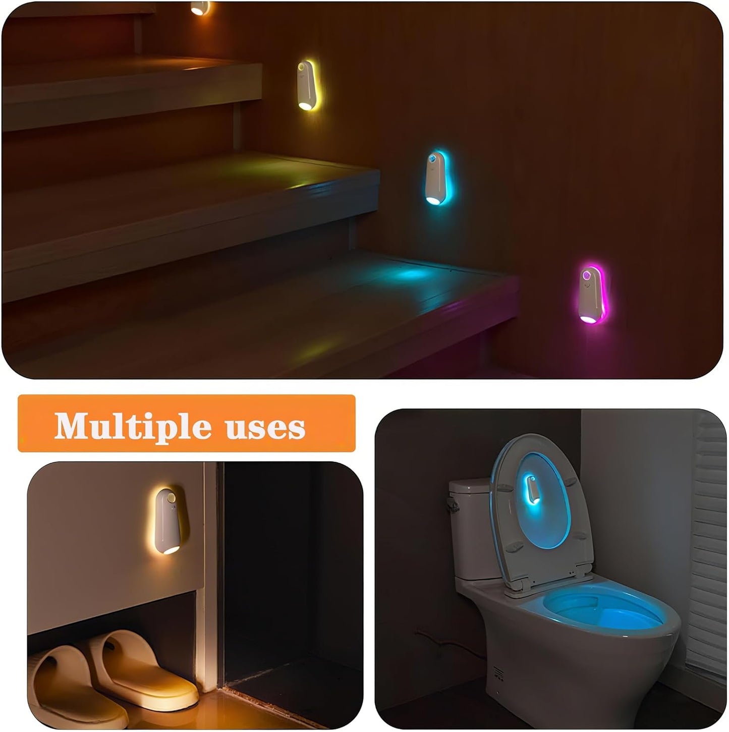 Toilet Night Light Motion Sensor,8 Color Changing USB-C Rechargeable Toilet Bowl Light for Bathroom Accessories,Splash-Proof Nightlight for Bathroom Hallway Stairs, Stocking Stuffers Gadget for Men