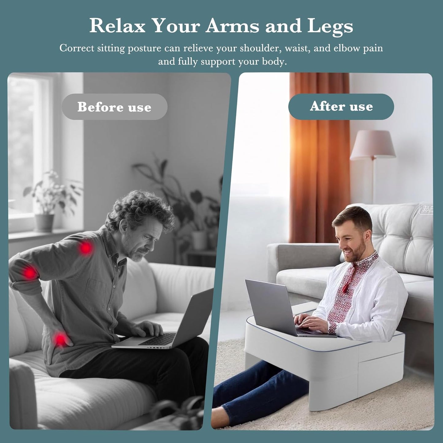 Reading Pillow for Gaming Lap Desk Pillow Large Laptop Pillows for Adults with Arm Rest and Side Pocket, Gaming Pillow for Bed/Floor/Couch/Rest/Playing/Working(Grey)