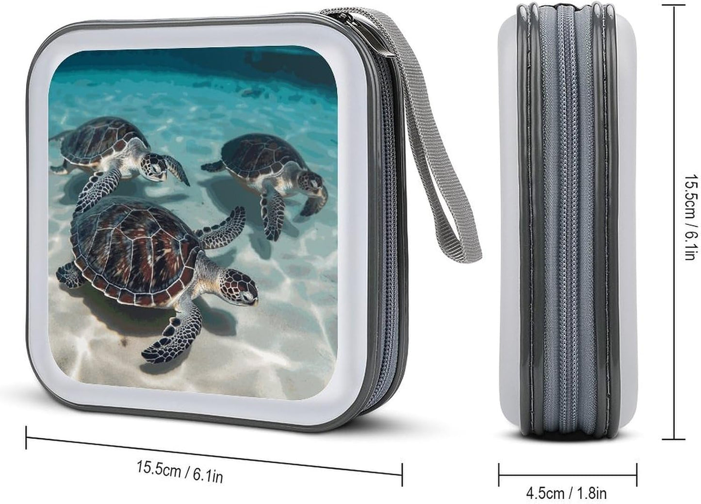 Sea Turtles CD Case 40 Capacity Case Zipper CD Collection Bag with Handles Cover DVD Storage Hard Plastic DVD Disc Cases Storage Binder for Car Home Office Travel