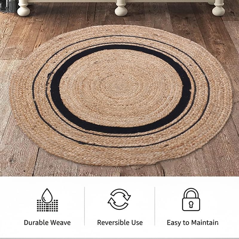 Hand Braided Jute Rug Area Mat Runner Indian Carpet for Living Room, On Table Rug, Hallway Carpet, Handmade Asthetic Home Decor Round (5X5 ft)