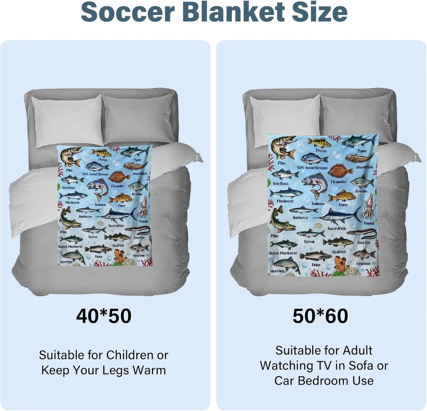 Fish Blanket Gifts for Fish Lover, Fishing Gifts for Men Boys, Fishing Decor, Soft Throw Blanket, Birthday Christmas Thanksgiving Gifts for Dad Grandpa Son Aquarium Lovers, 50" X 60"