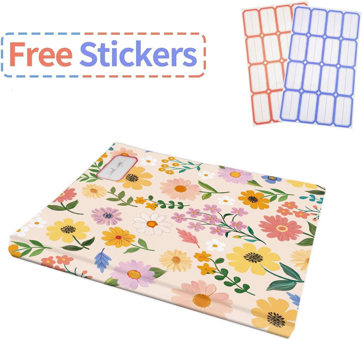 Anseal 1 Pack Floral Pattern Stretchable Book Sleeve Cover for Paperbacks Hardcovers Textbooks up to 9" x 12", Washable Reusable Book Protector with 2 Labels