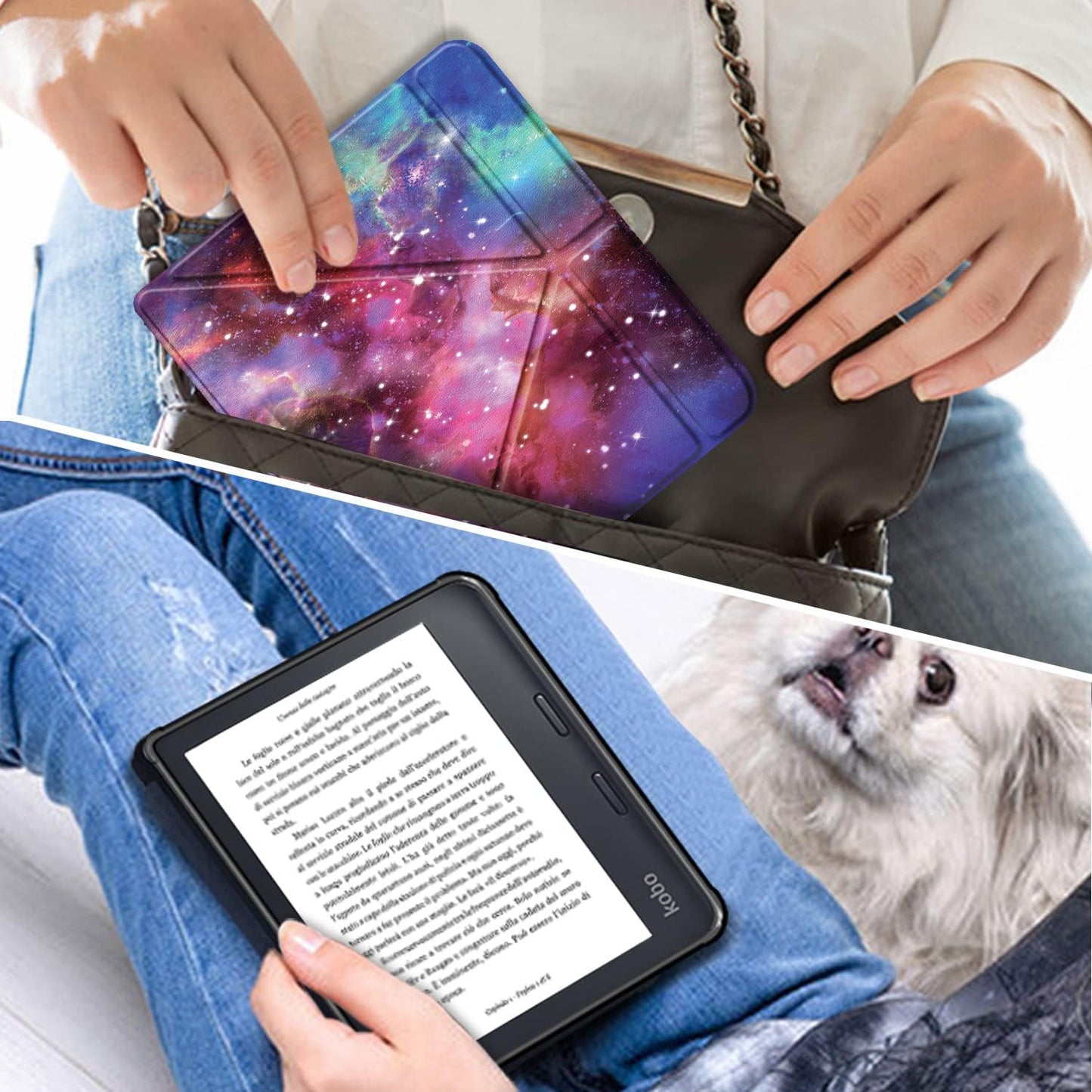 Soft TPU Case Compatible with Kobo Libra Colour & Kobo Libra 2 7" Slim Lightweight Shell with Stand Function Auto Wake/Sleep Smart Cover,Galaxy