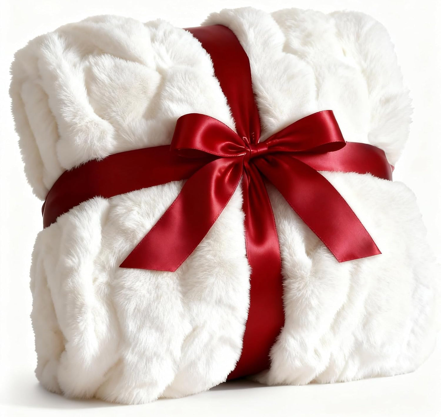 Fluffy Bubble Blanket Throw Size - Faux Fur Throw for Couch or Bed - Plush Soft Extra Thick Faux Fur Rabbit Blanket - Comfy, Fuzzy, Warm & Breathable - Luxury Minky Tie Dye Bedding - 50" x 60", White