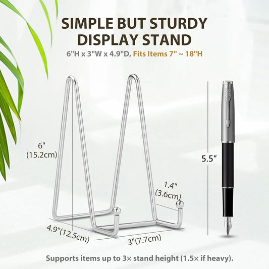 LIONWEI LIONWELI Plate Stands for Display - 6 Inch Metal Easels 4 Pack - Sturdy Tabletop Holders for Decorative Plates, Picture Frames, Books, Tablets, Vinyl Records & More - Silver