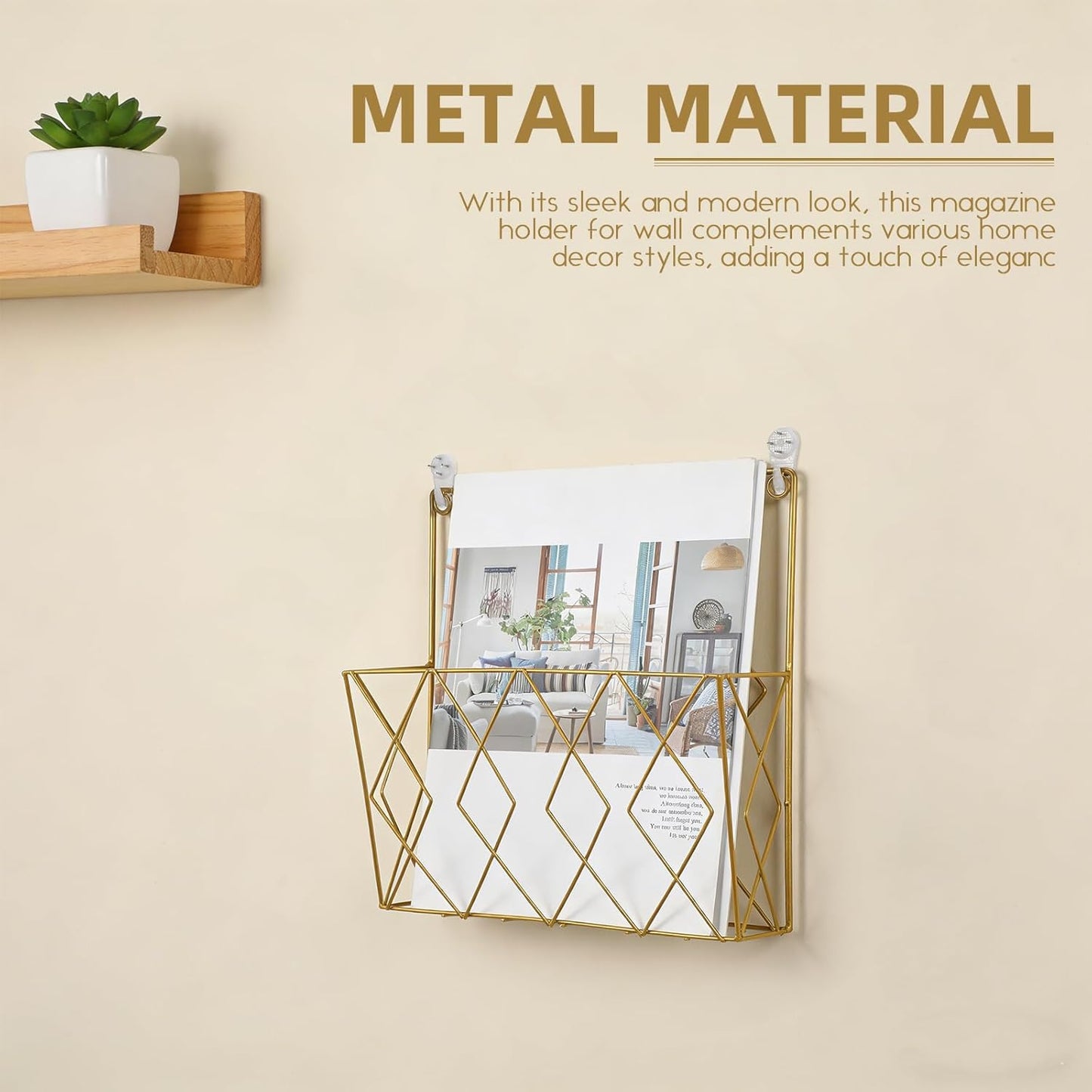 Milisten Wall Mounted Magazine Holder Rack, Gold Iron Book Display Stand Organizer for Newspapers, Comics, and Bathroom Storage, Space-saving Literature Shelf for Home and Office