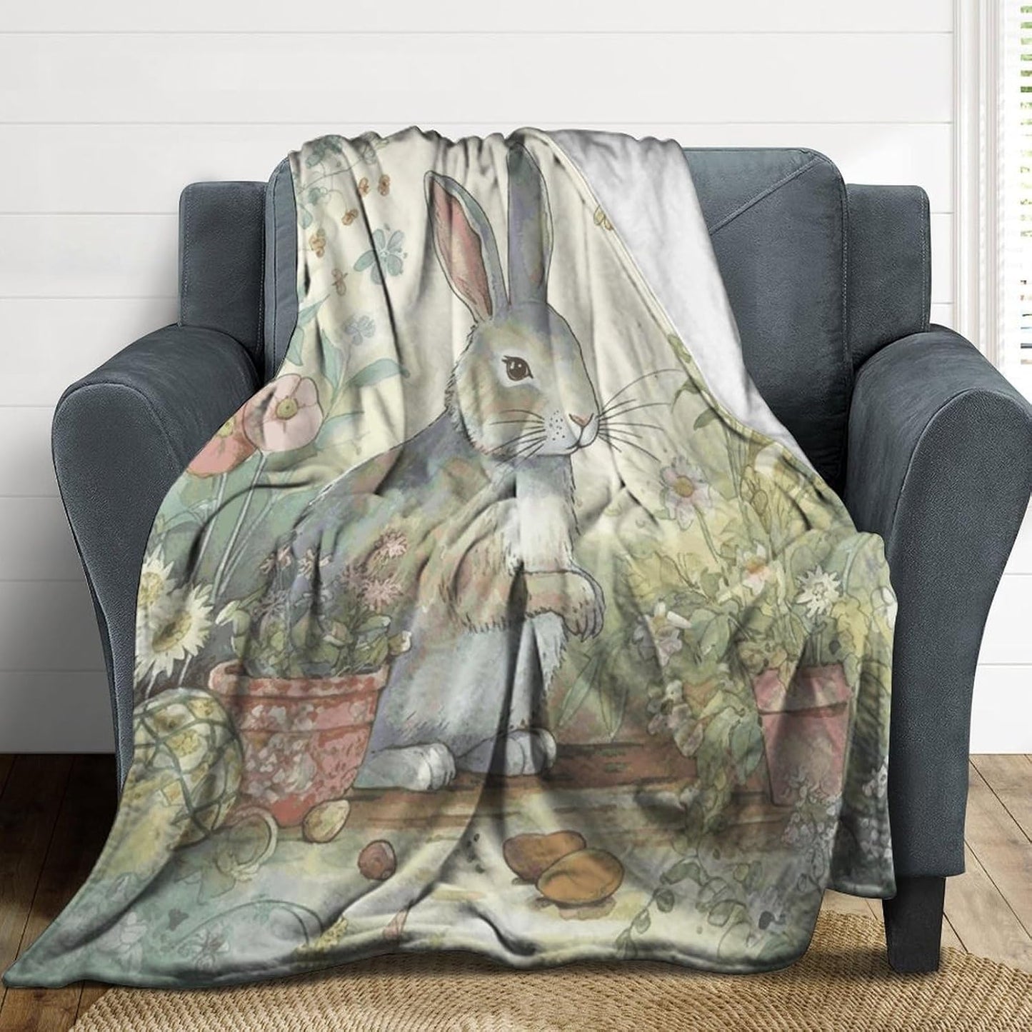 Garden Bunny Throw Blanket for Couch Super Soft Warm Lightweight Throw Blankets Cozy Flannel Bed Blanket Cute Decorative Blankets for All Seasons Home Decor Gift 30"*40"（76 * 100cm）
