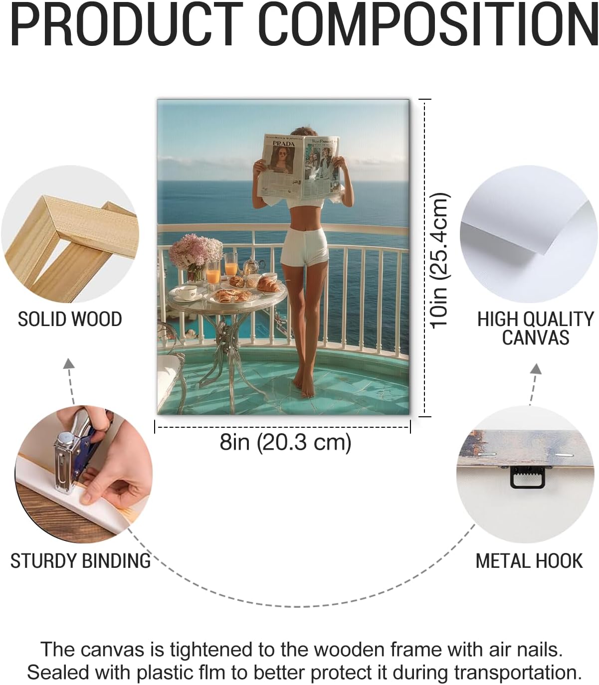 Trendy Woman Cruise Vacation Wall Art Print - Fashion Woman Reading Newspaper Canvas Poster Painting - Girly Wall Decor for Home Apartment Dorm 8x10 Inch Framed
