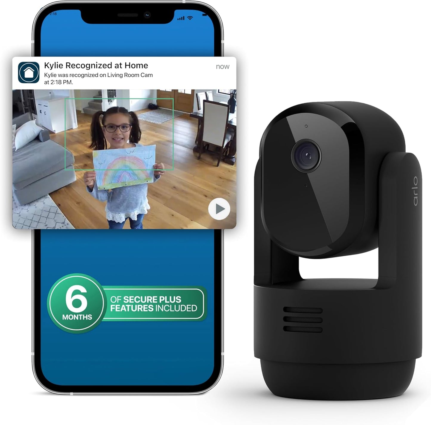 Arlo Essential Indoor Pan Tilt Security Camera 2K (2025 Release) + 6 Months of Secure Plus Plan - Wired Plug-in Power, Person Recognition, Animal Detection, Auto Motion Tracking, 1 Cam, Black