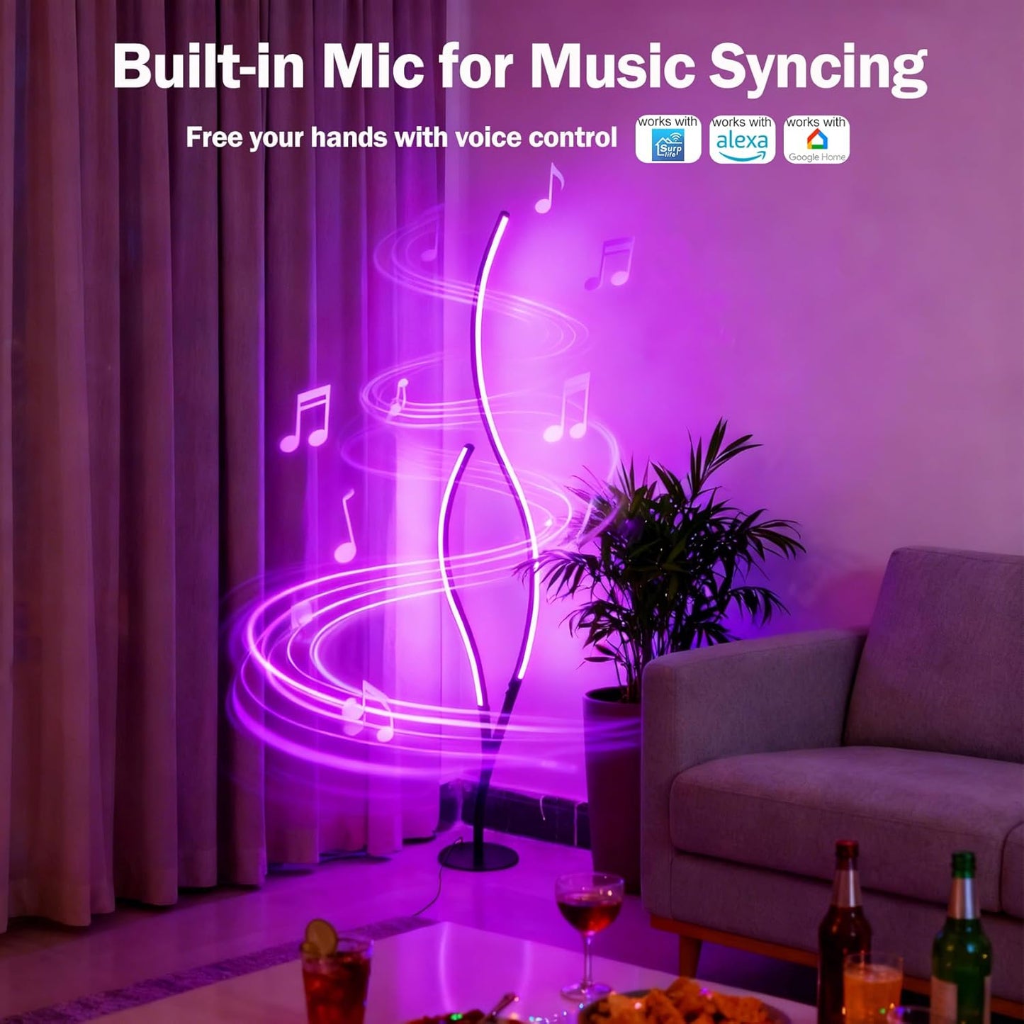 DAYCENT RGBWIC Floor Lamps Modern Smart Corner Lamp with APP and Remote 1500 Lumen LED Lights with Music Sync, 16 Million DIY Colors, Scene Modes Ambience Light for Bedroom Living Room Black