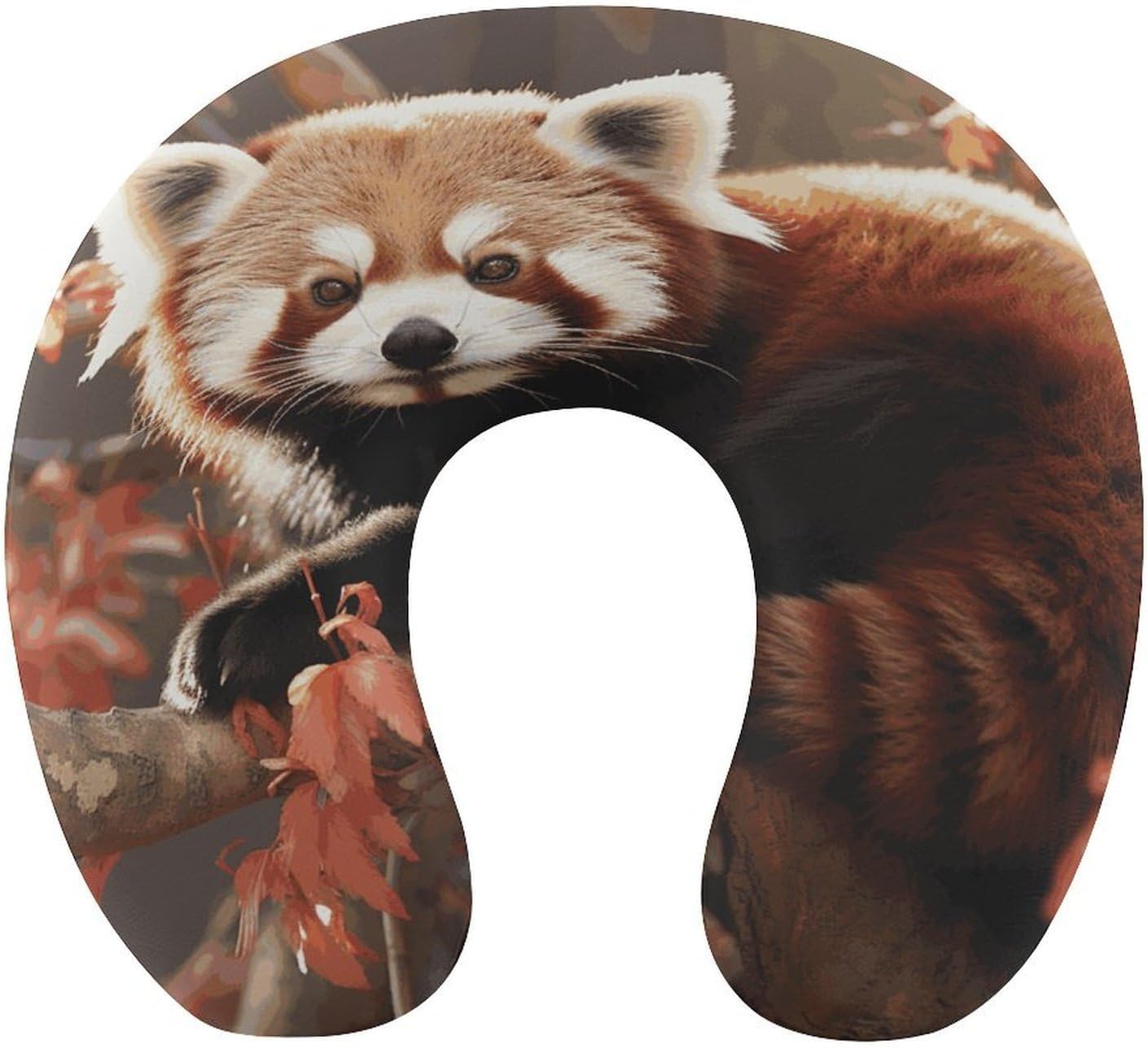 Red Panda Neck Pillow Memory Foam U Shaped Pillows Portable Pillows for Shoulder Travel Head Support Pillow with Concealed Zipper for Airplane Car Home Office