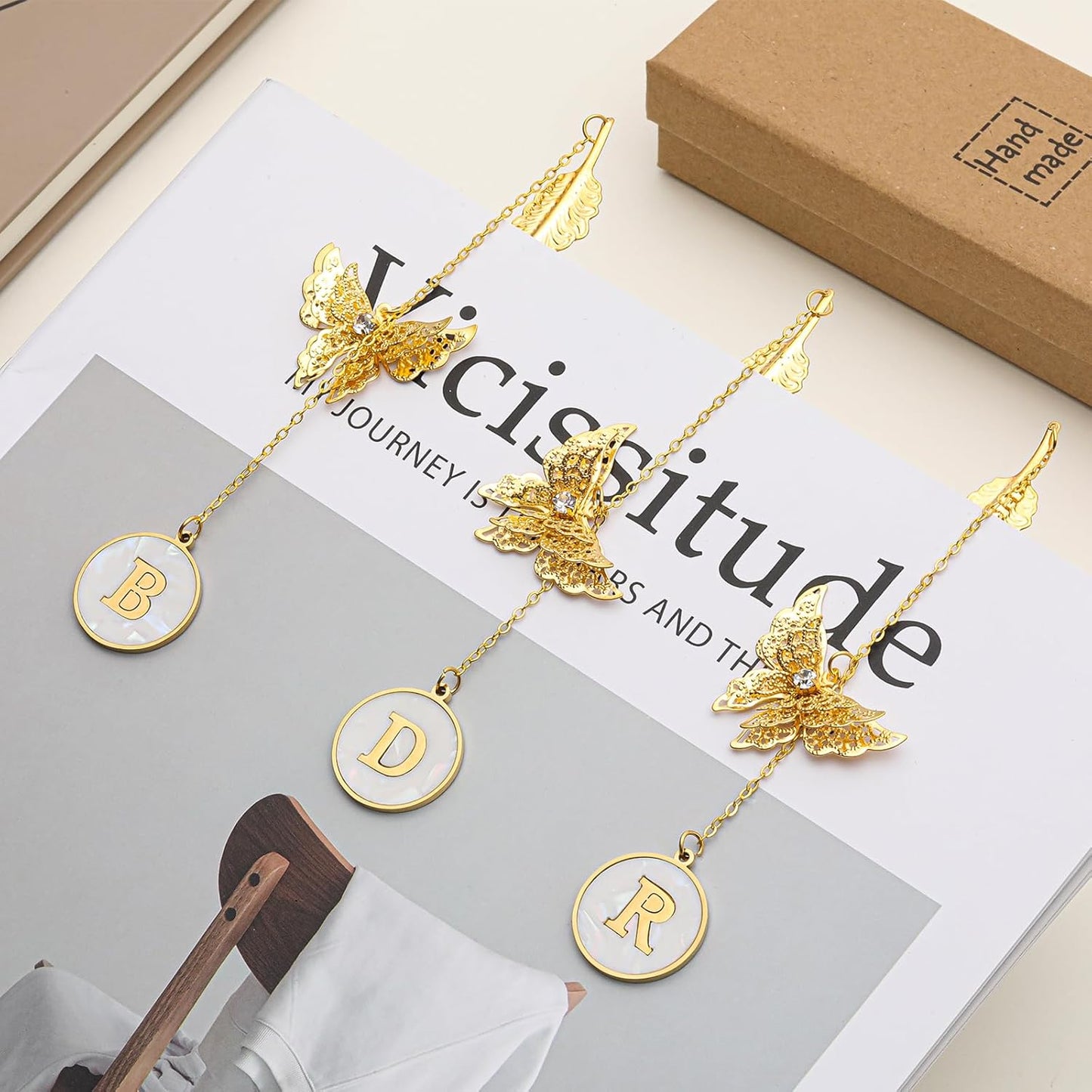 Personalized Initial Metal Butterfly Feather Bookmark for Women Girls Readers Book Lover Birthday Gifts for Women Her Teacher Girlfriend Wife Mom Sister Friend Daughter(D)