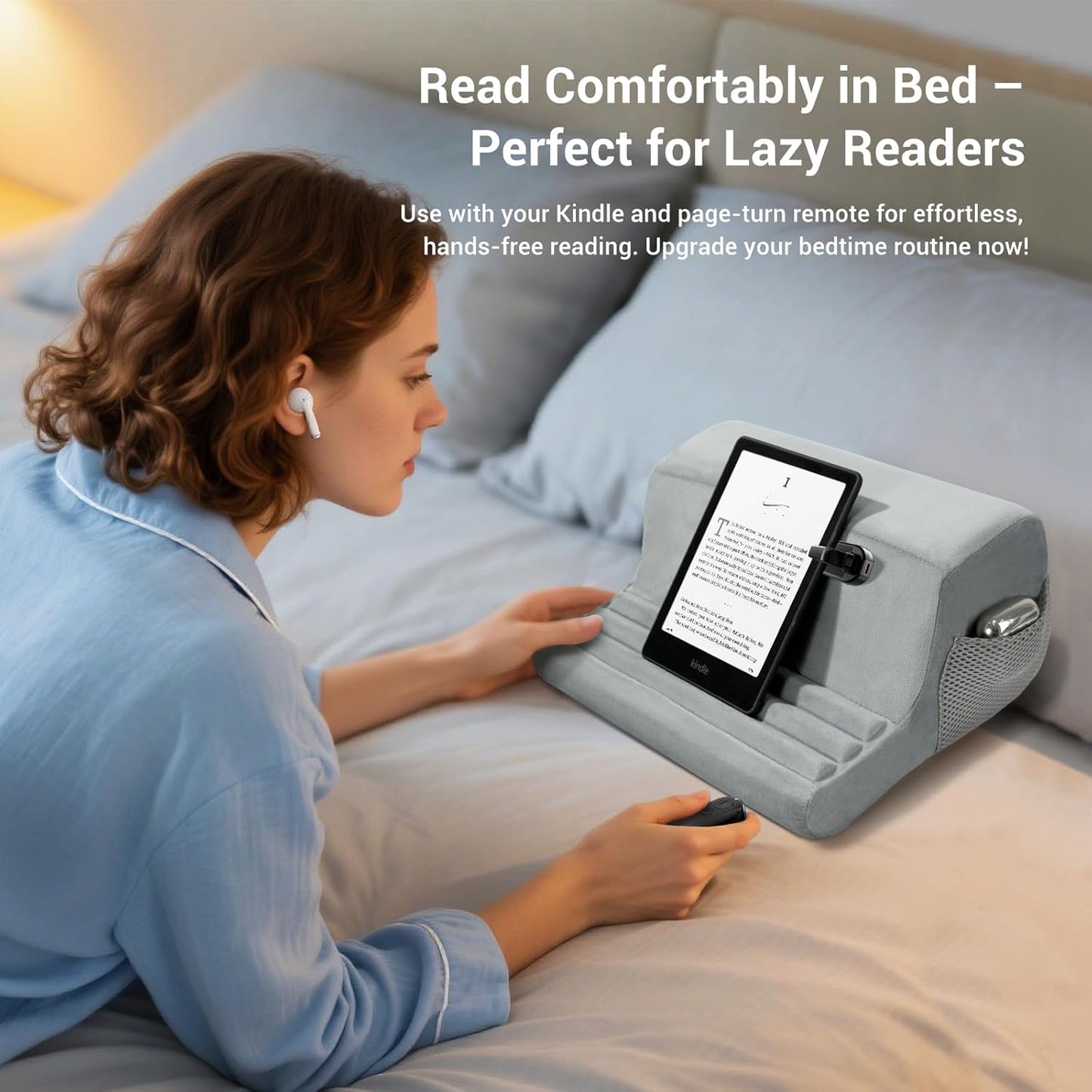 CoBak Memory Foam Tablet Pillow Stand - Fits 4-13" Tablets, for Kindle, for Apple iPad, Galaxy Tab, Phone - Lap Desk for Bed with 3 Viewing Angles & 4 Pockets for Accessories, Gray