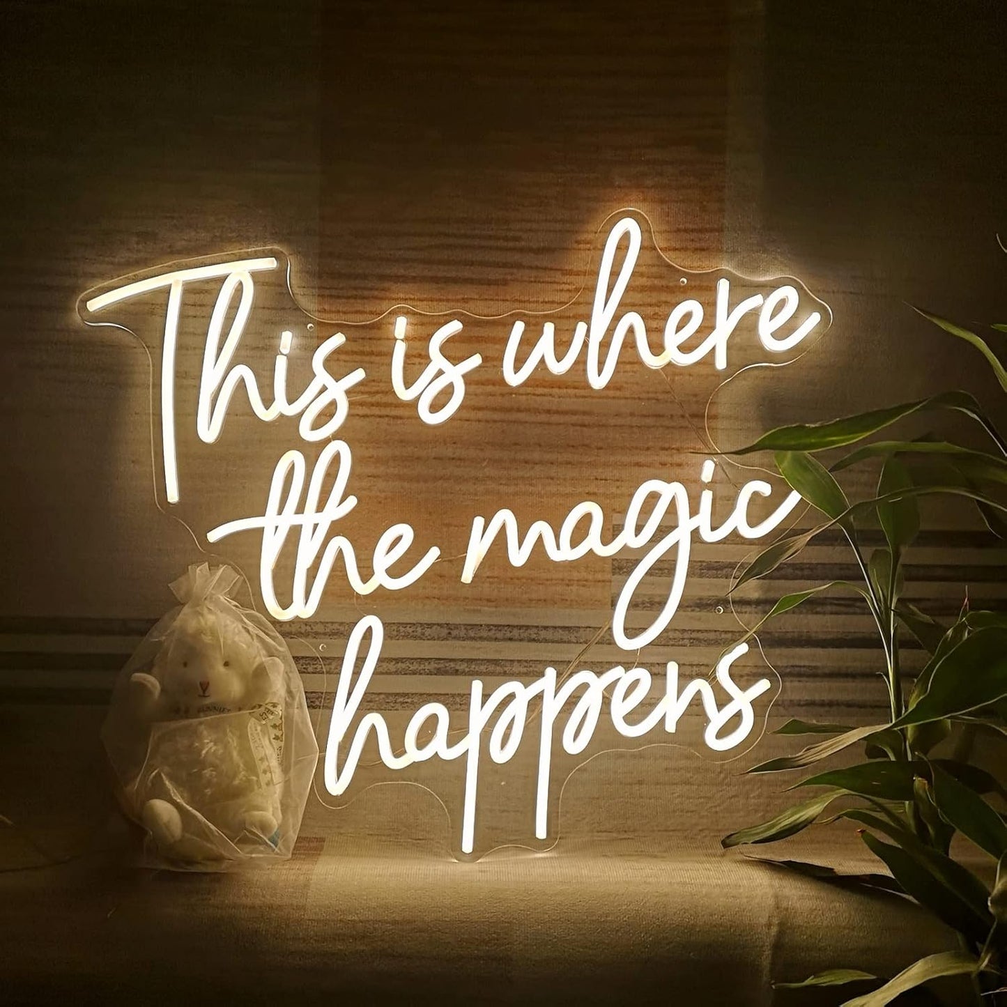 This Is Where The Magic Happens Neon Signs for Wall Décor, 24” Large LED Neon Light Signs for Wedding, Birthday, Engagement, Bachelorette Party, Bar, LED Sign gifts for boys girls, 24x20” Warm White