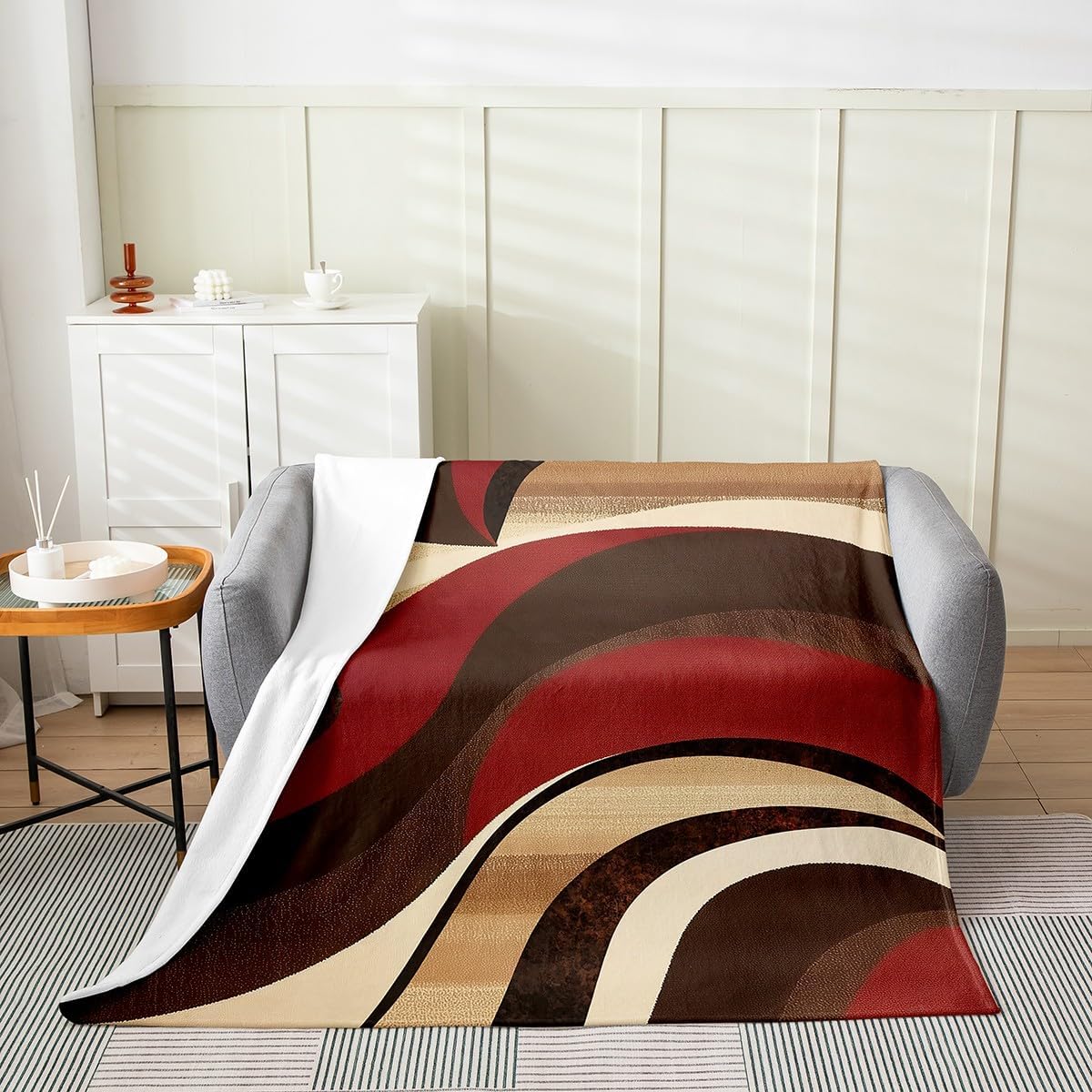 Feelyou Red Burgundy Brown Blanket 40"x50" Geometric Plush Throw Blanket, for Kids Boys Girls Decor Stripes Flannel Fleece Blanket Microfiber Modern Abstract Bedroom
