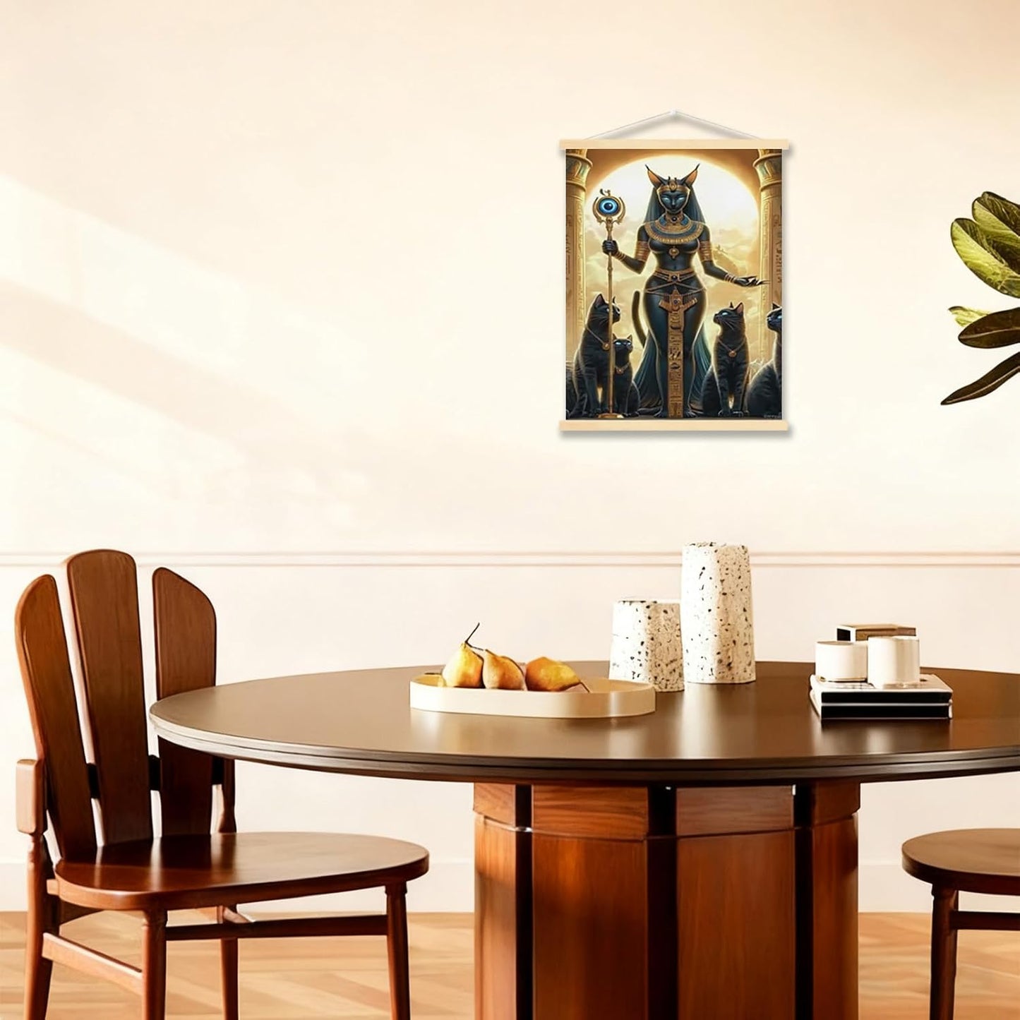 Ancient Egyptian Bastet Black Cats Golden Poster Canvas Wall Art Aesthetic Posters Prints Wall Decor for Bedroom Dorm Living Room Paintings Pictures Wall Decor Framed 12x16inch