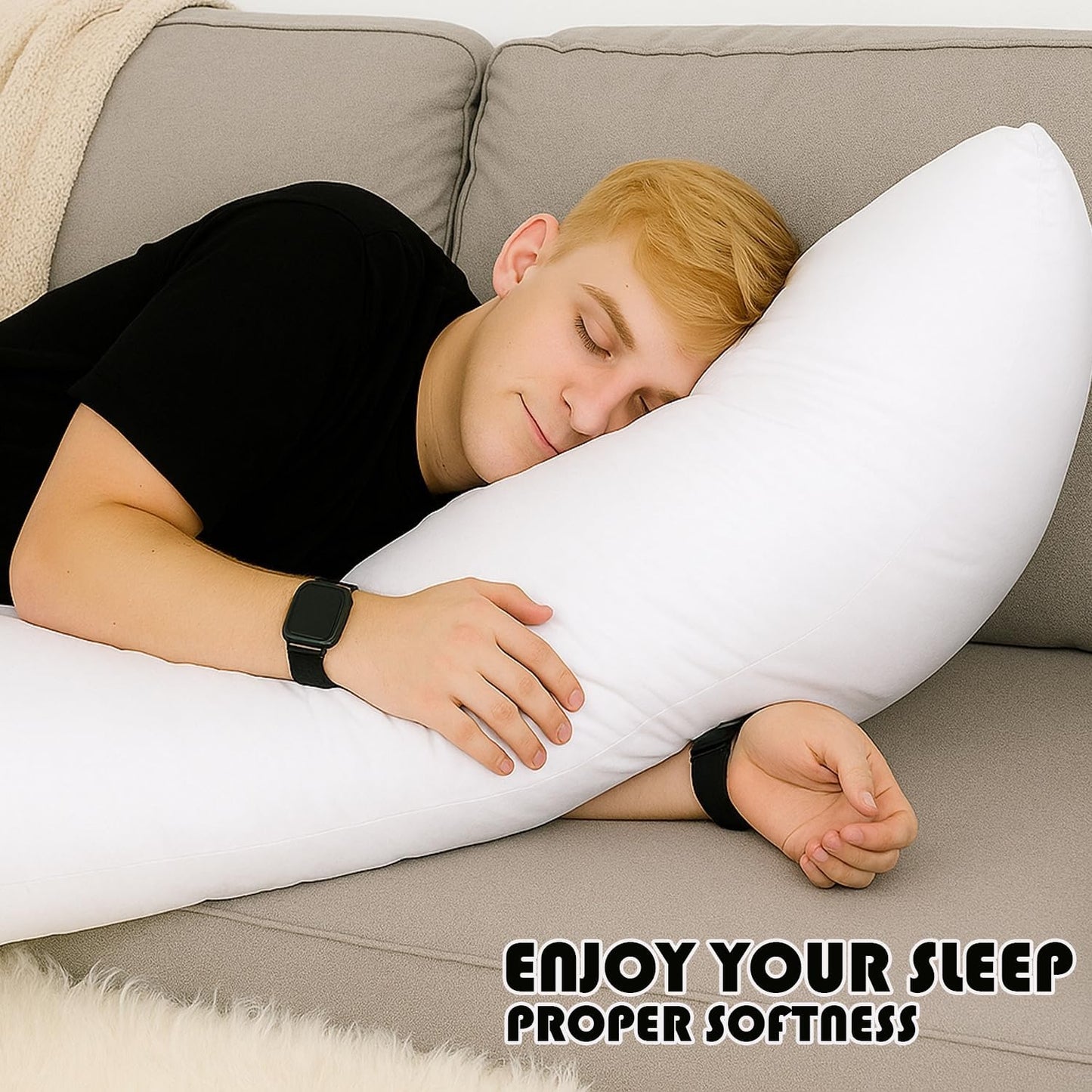 2-Legs Full Body Pillow for Adults, Soft Fluffy Long Bed Pillow for Sleeping & Hugging, Anime Japanese Style Hug Pillow, Plush Comfortable Polyester Filled, 59 x 20 Inch (150 x 50cm), White